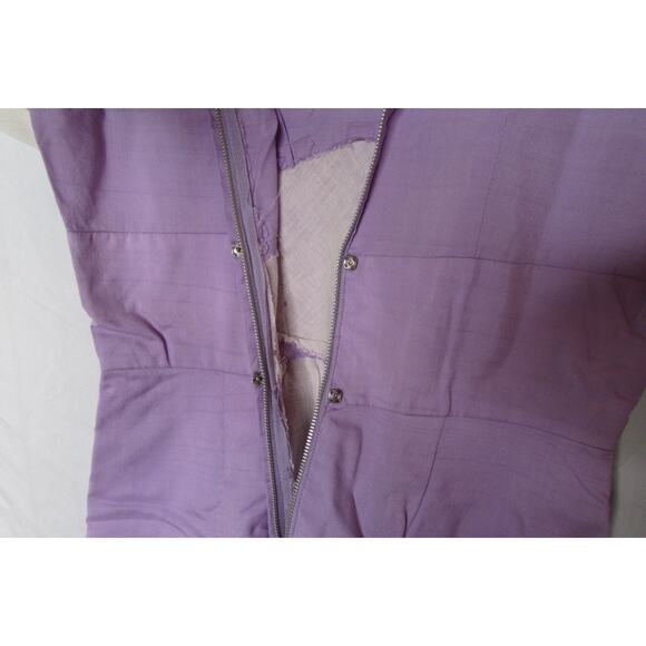 1960s Day Dress Juniors Size 11 Peter Pan Collar Pencil Skirt Lavender Vintage - Picture 6 of 10
